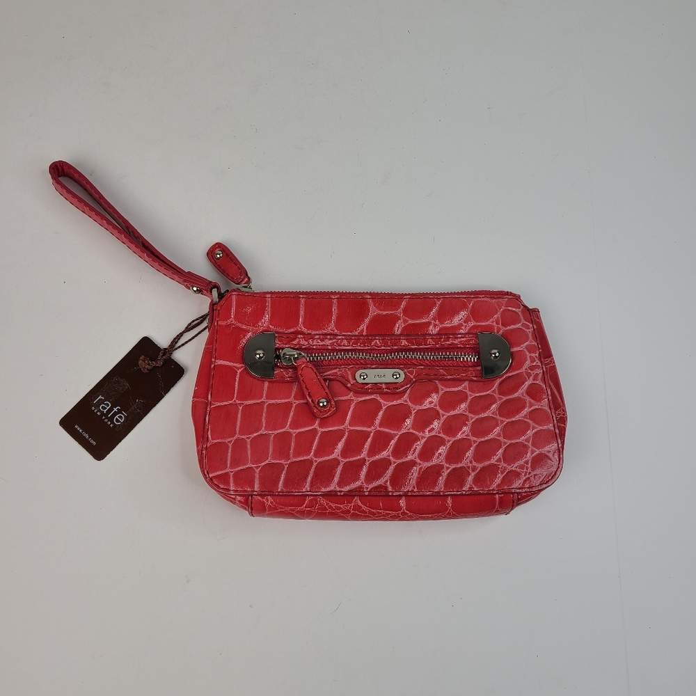 Rafe New York pink Croc/Alligator embossed leather wristlet